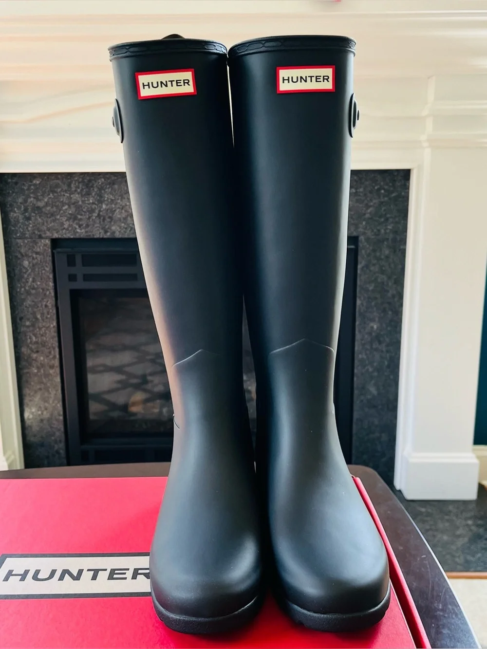 NWB Hunter Refined Tall Rain Boots Black Matte Womens WFT2200RMA